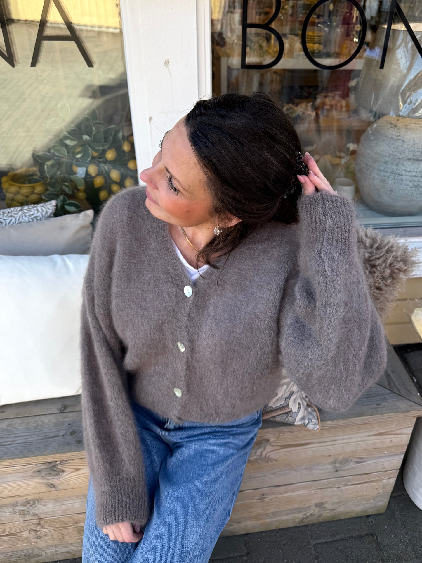 Mohair 80% Kofta med knappar, Cognac