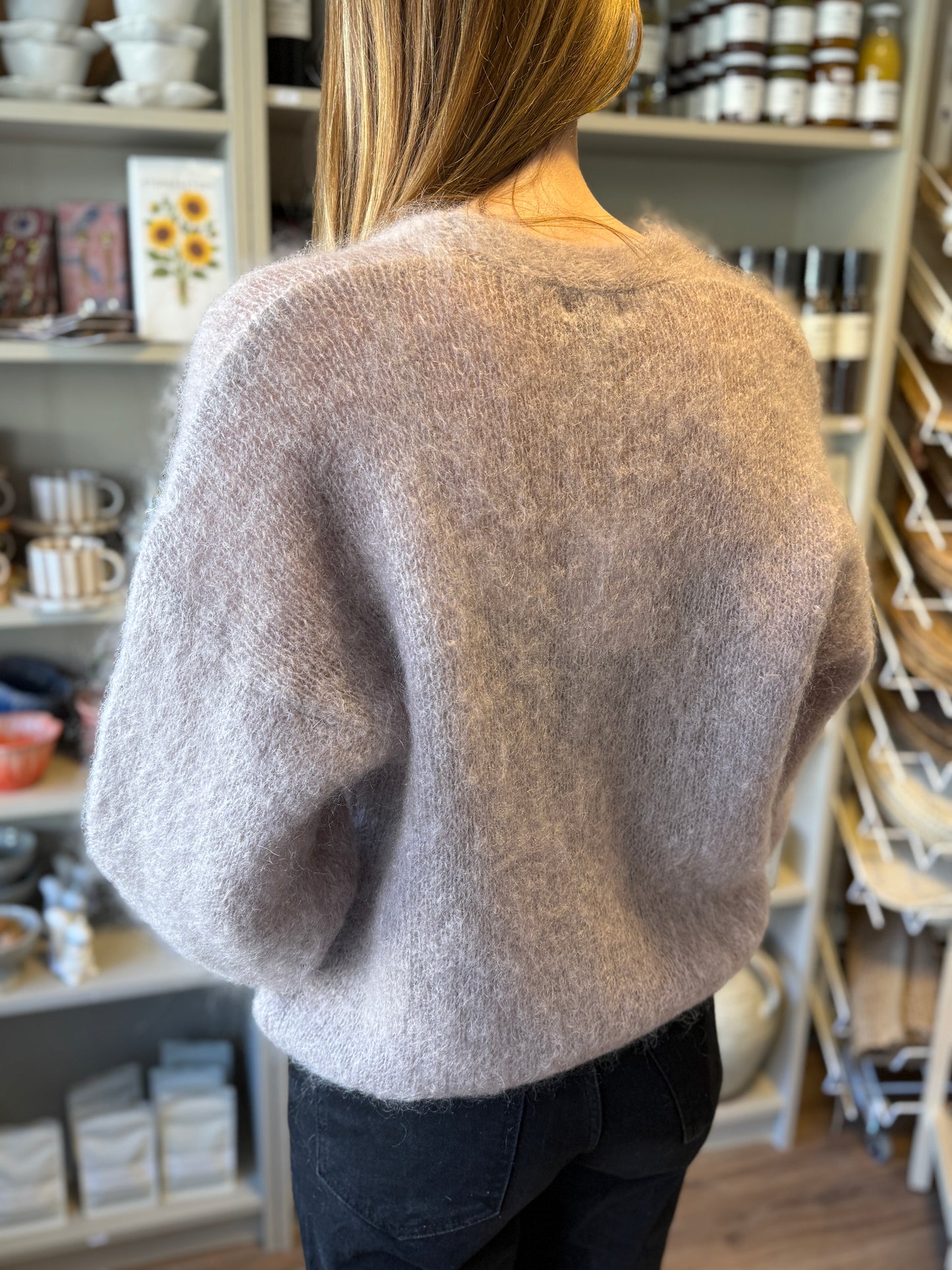Mohair 80% Kofta med knappar, Taupe