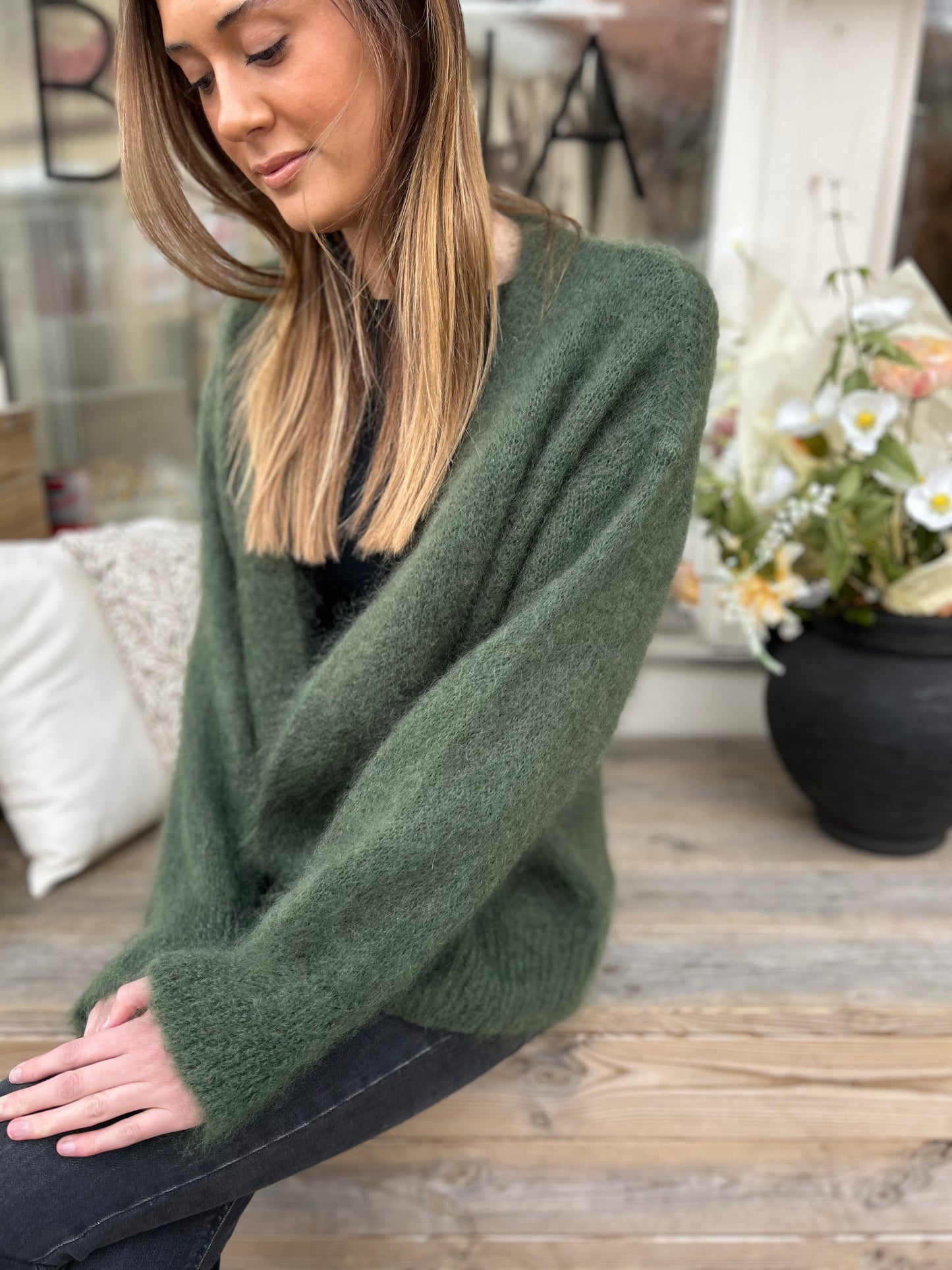 Mohair Kofta Kort, Kaki grön