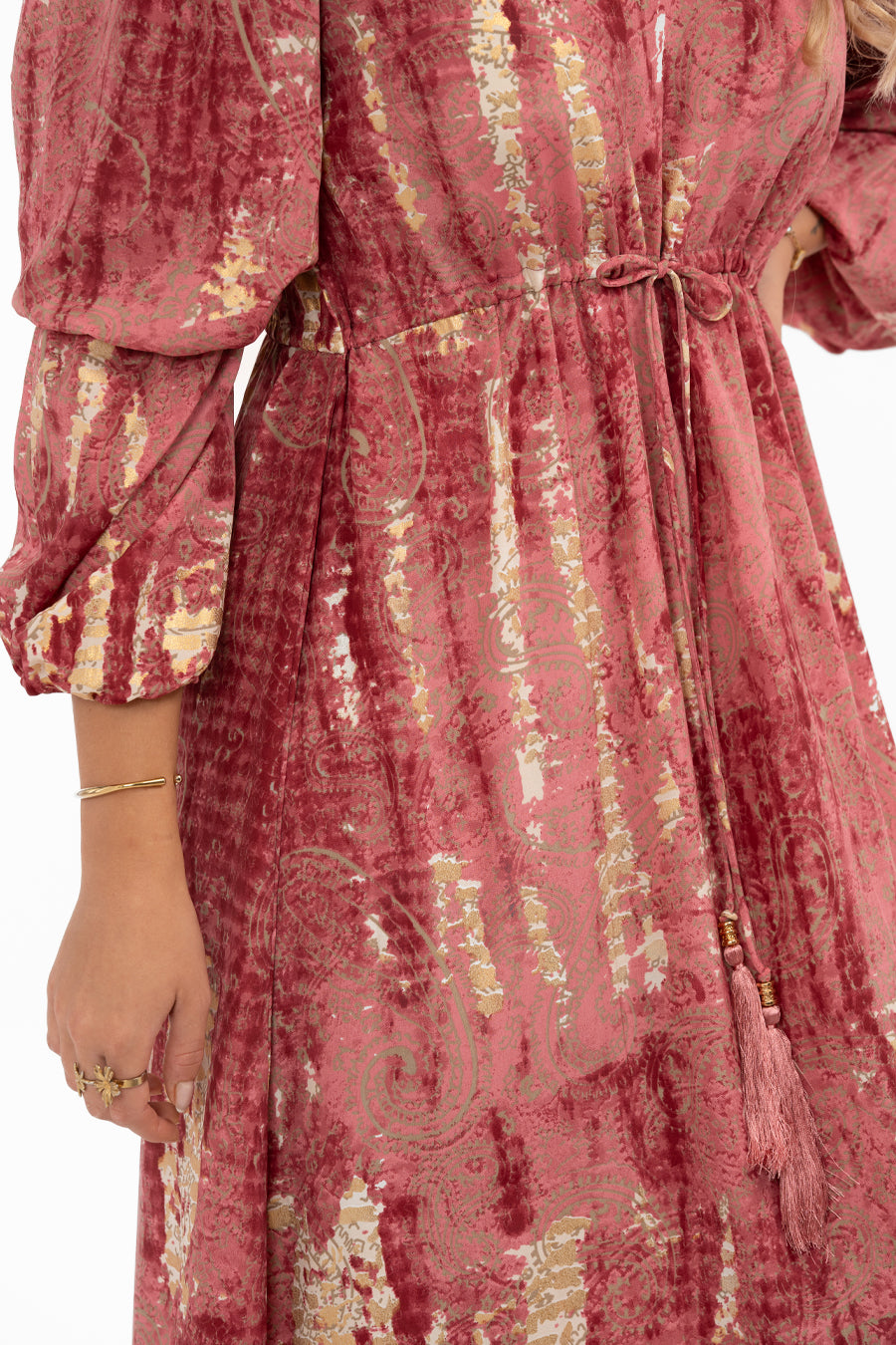 Klänning Hilda, Rosa/Guld med knyten