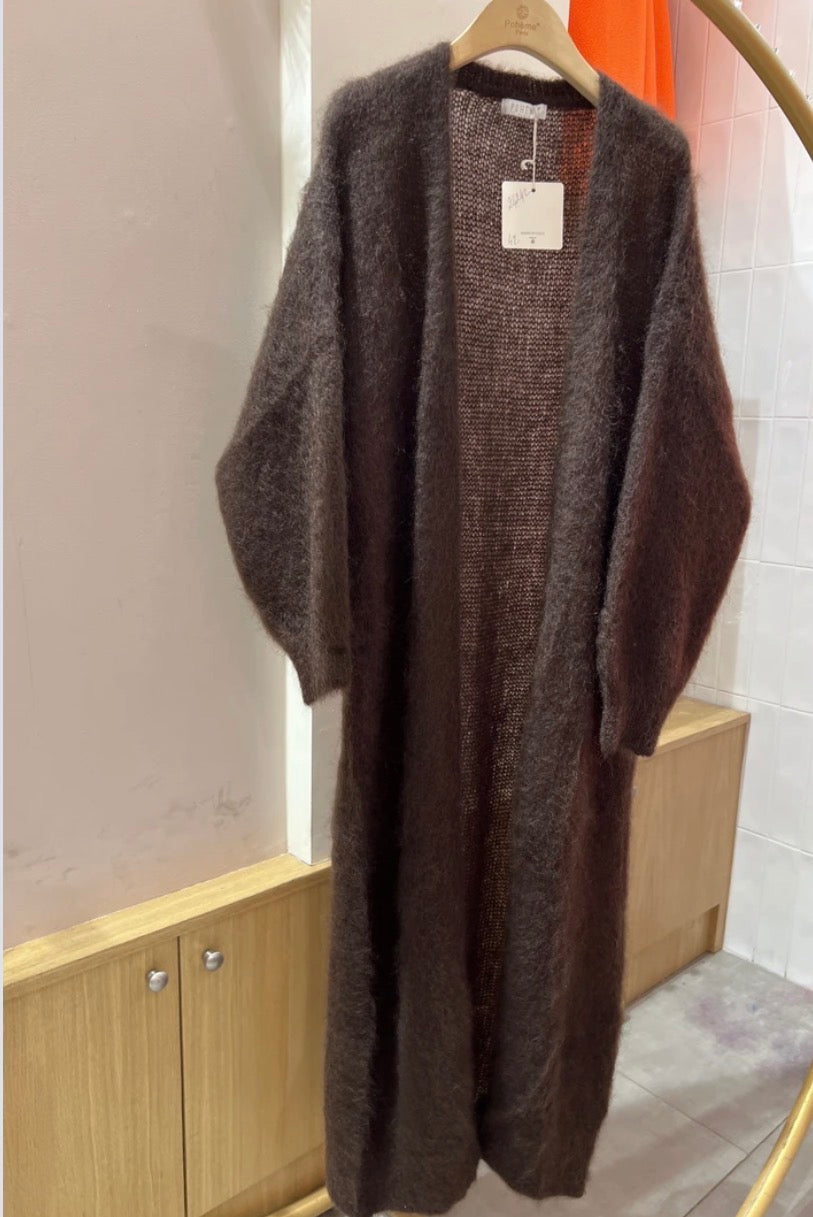 Cornelia Mohair Kofta, Lång, Brun