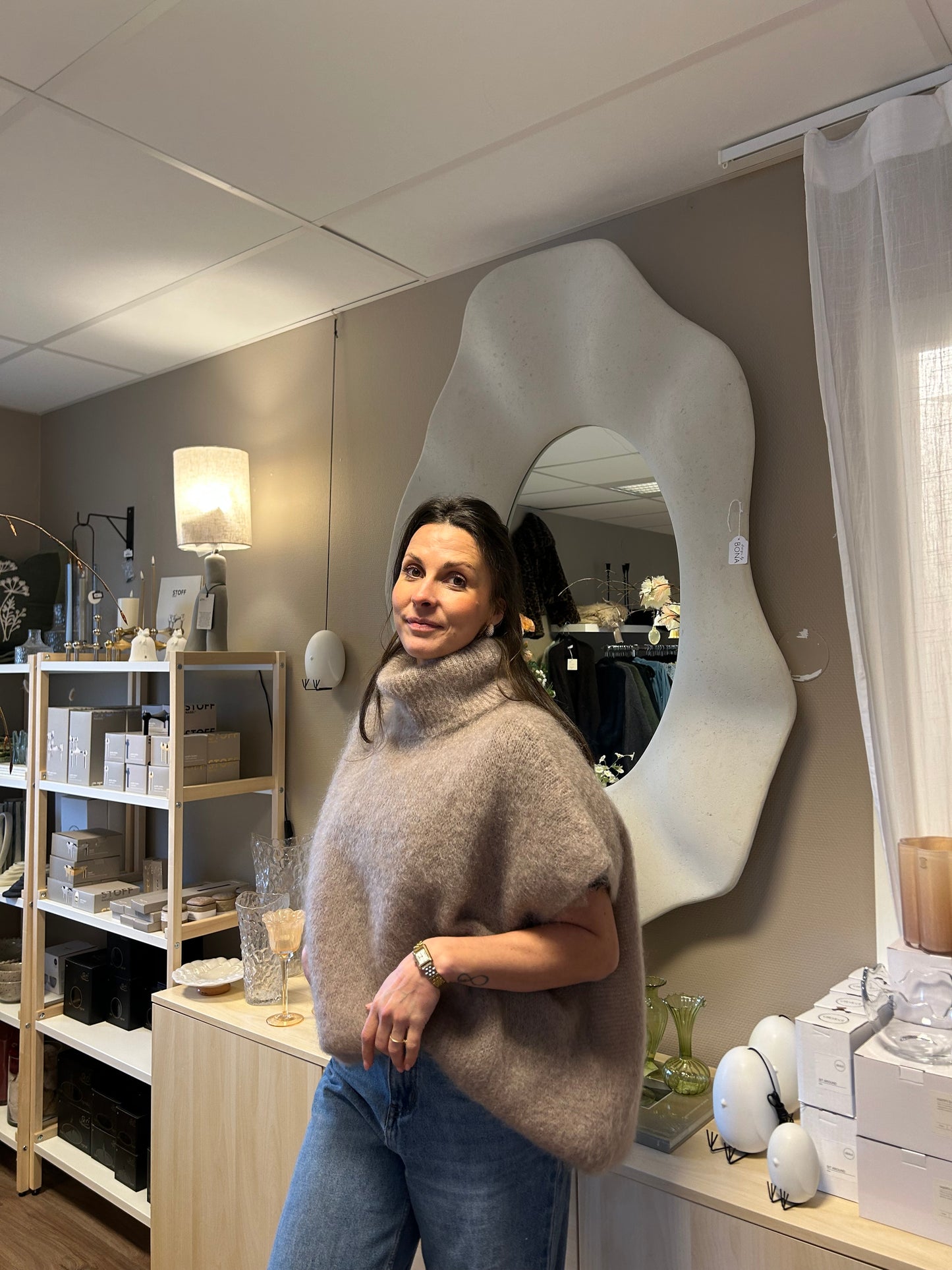 Ärmlös Mohair 80% Polo, Taupe