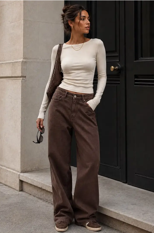 Emma jeans – Hög midja, Bruna