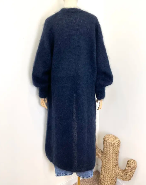 Mohair 76% Långkofta, Navy