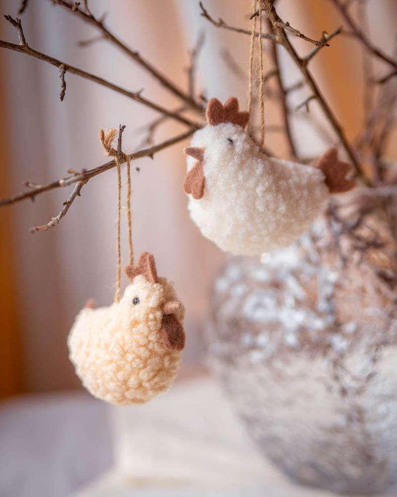 Hänge, Höna, Fluffig ull, Beige