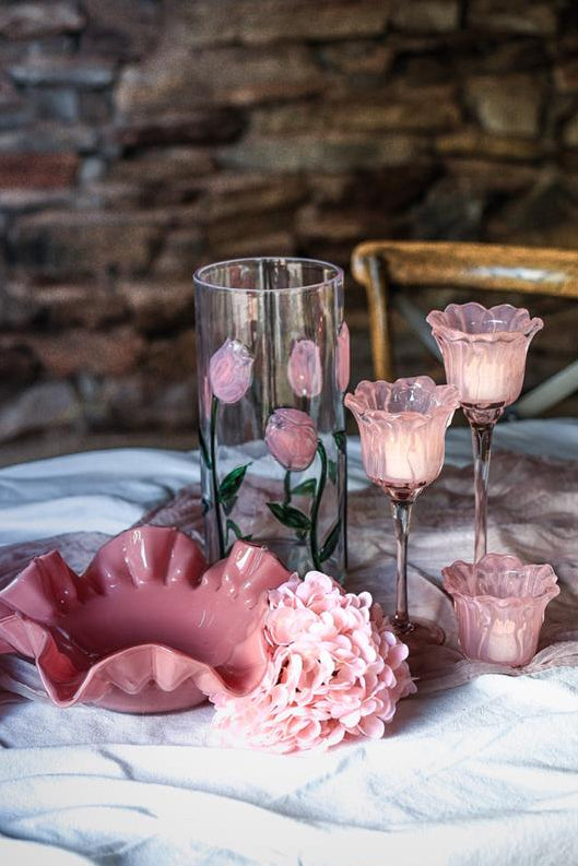 Ljuslykta Blomma, Rosa, 27cm