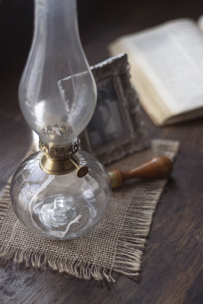 Fotogenlampa, Rund Liten, Antik Mässing