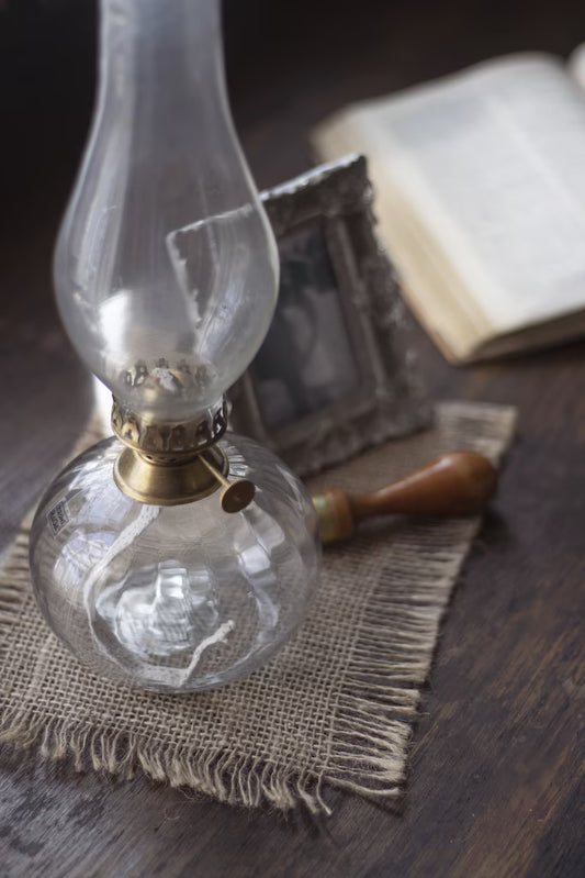Fotogenlampa, Rund Liten, Antik Mässing