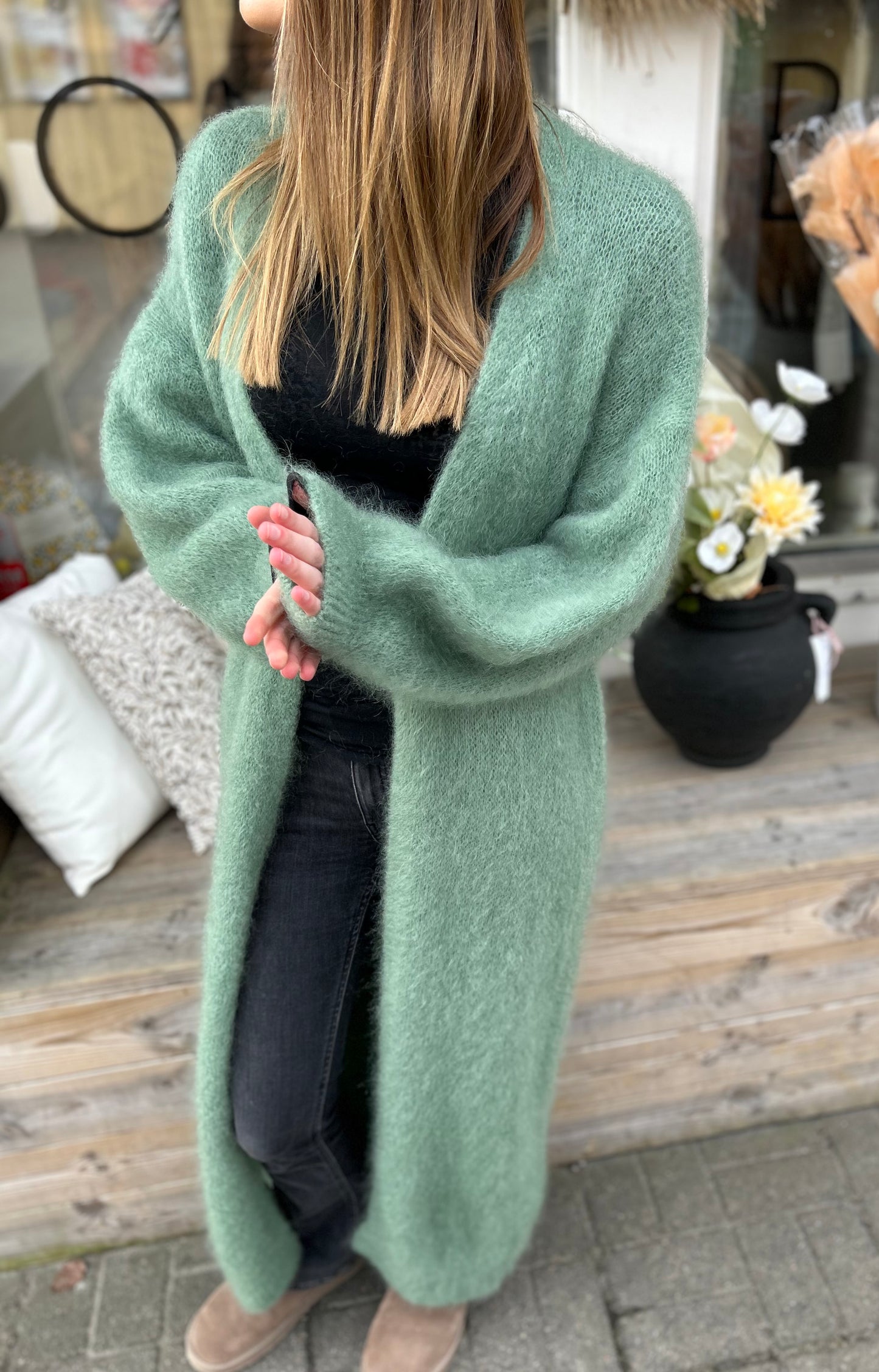 Cornelia Mohair Kofta Lång, Grön