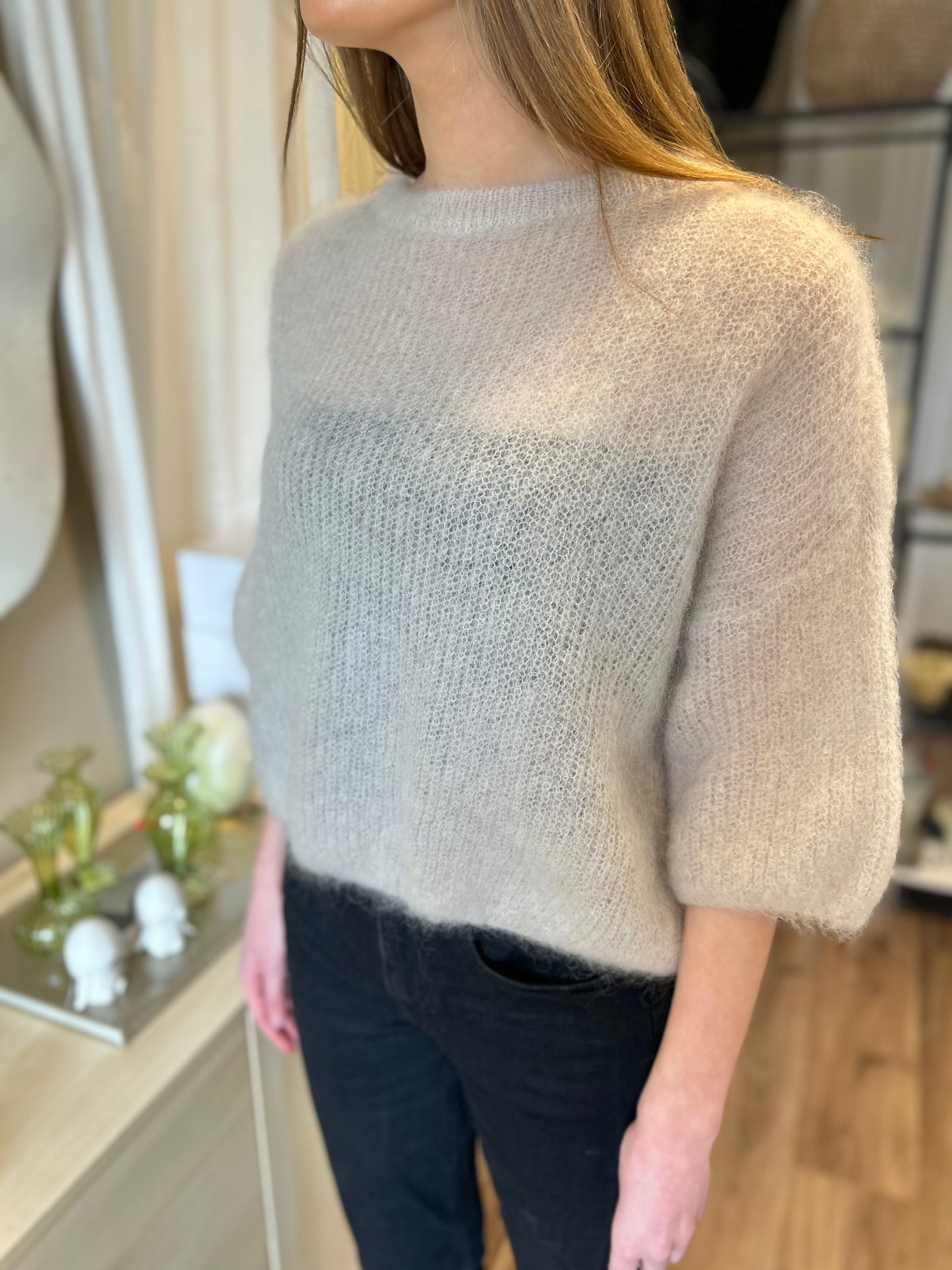 Mohair 3/4 ärm, Beige