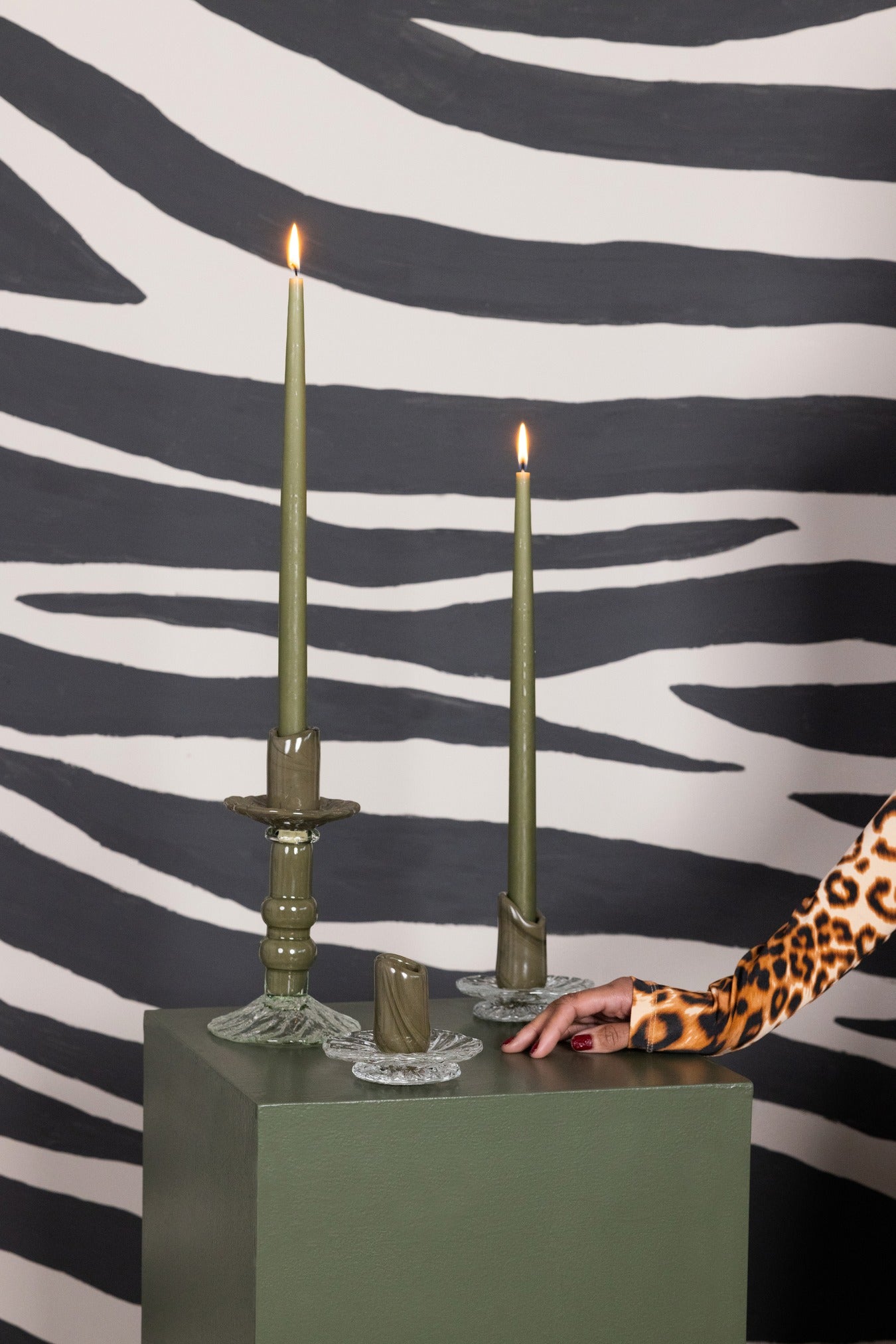 Ljusstake Lara, Grön/Klar XS