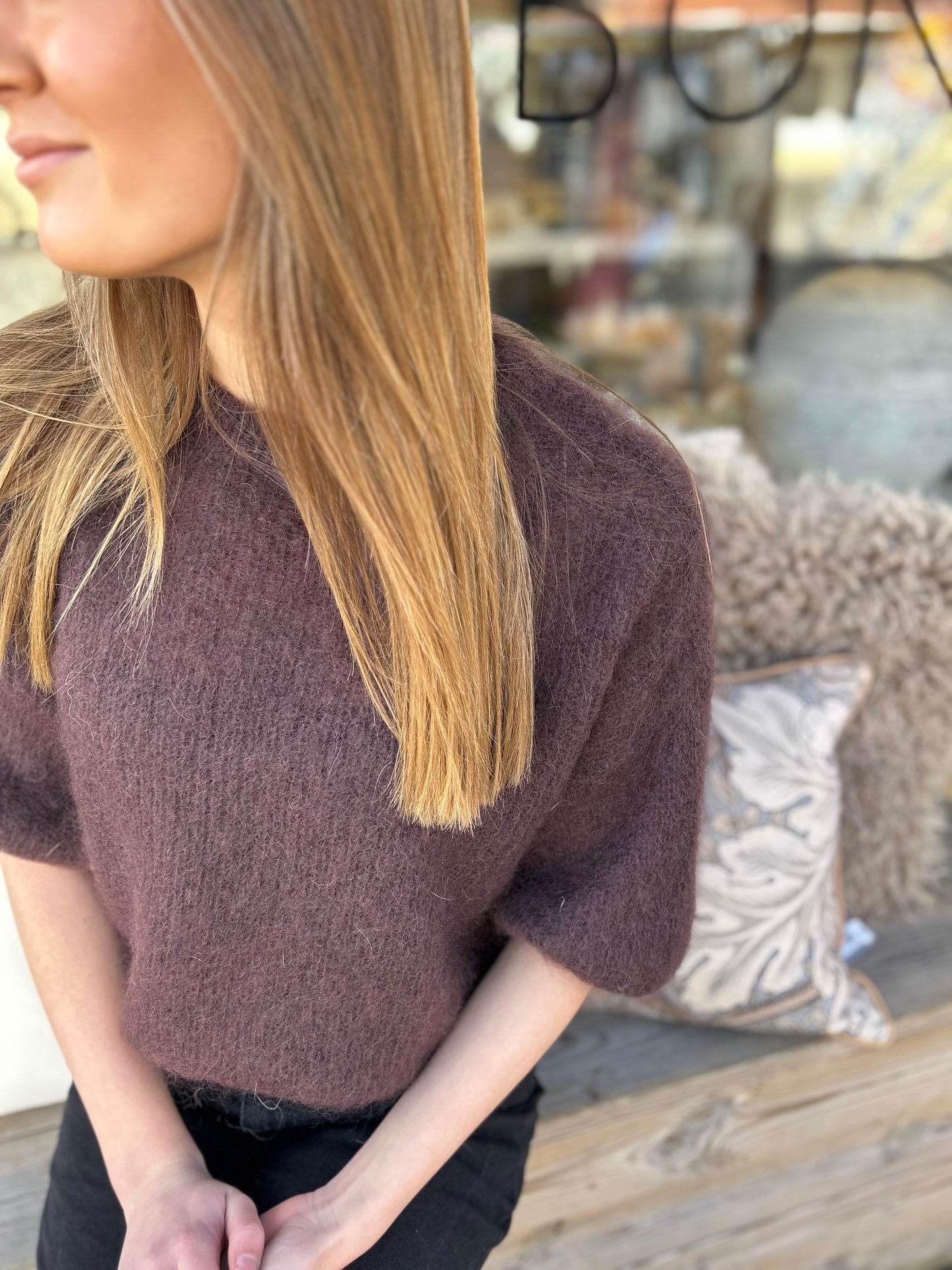 Mohair 3/4 ärm, Brun