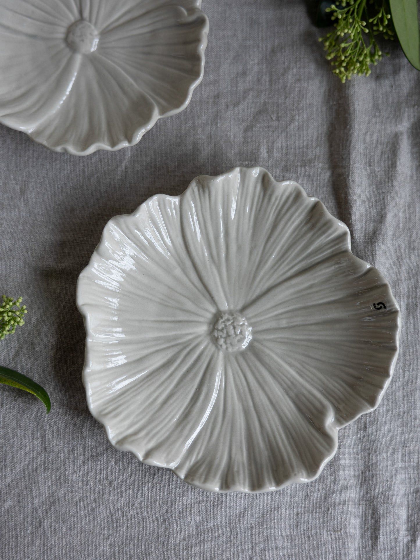 Blomster, Stort Fat, Beige