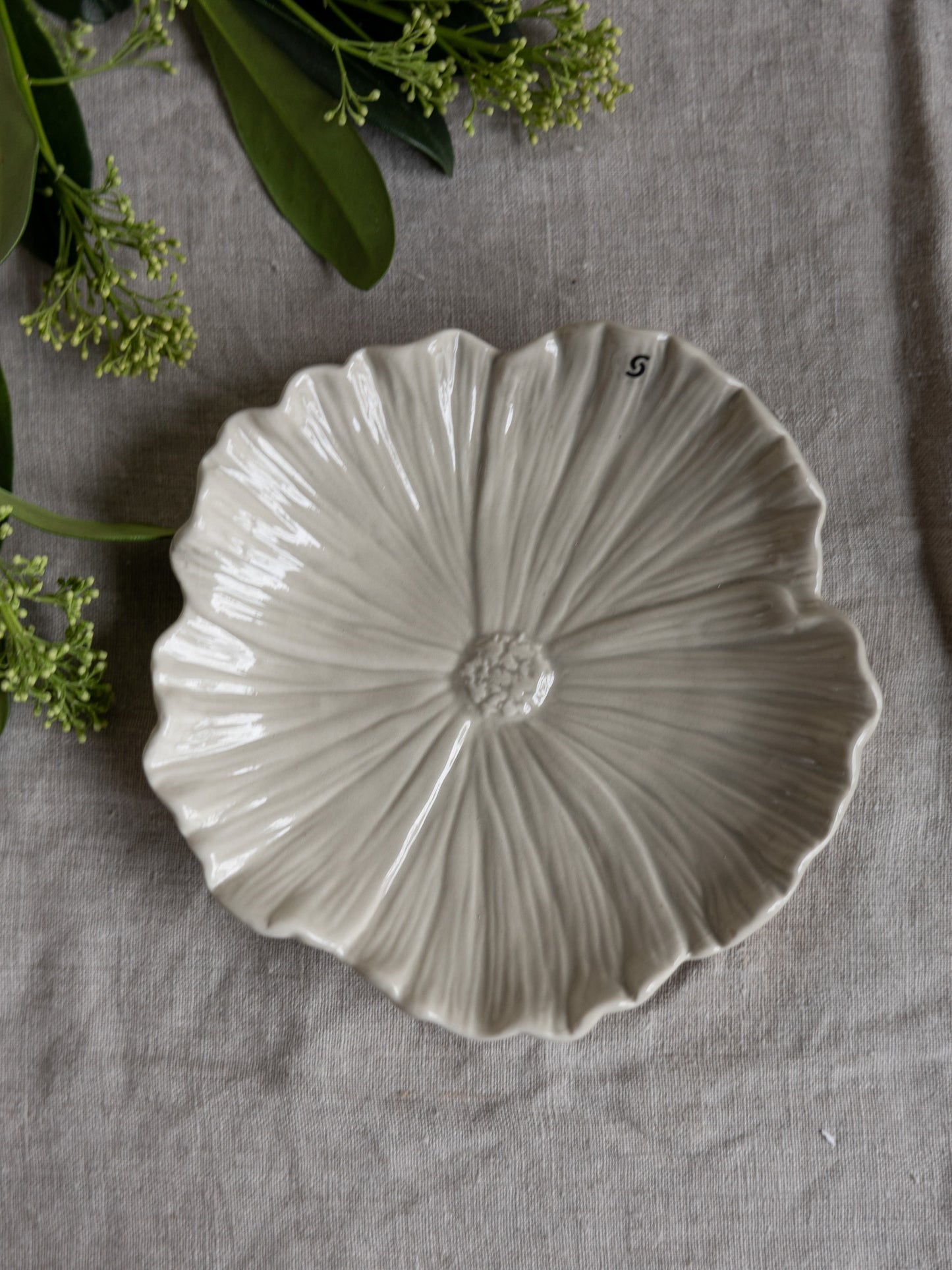 Blomster, Stort Fat, Beige