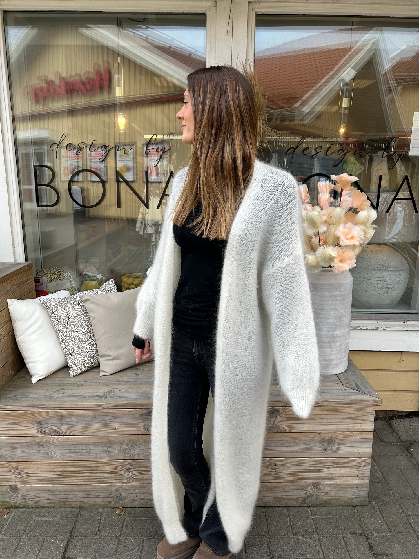 Cornelia Mohair Kofta, Lång, Vit