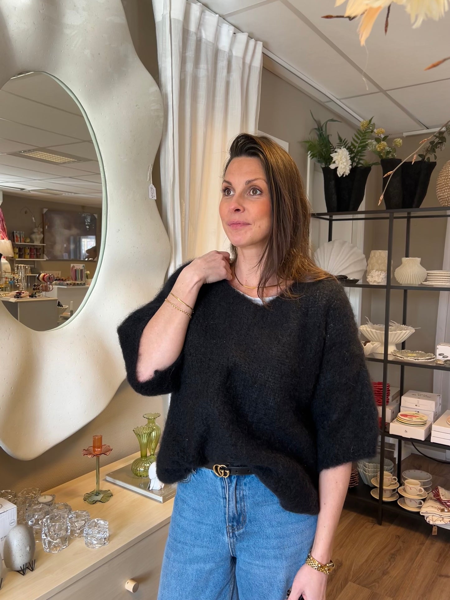 Mohair 3/4 ärm, Svart