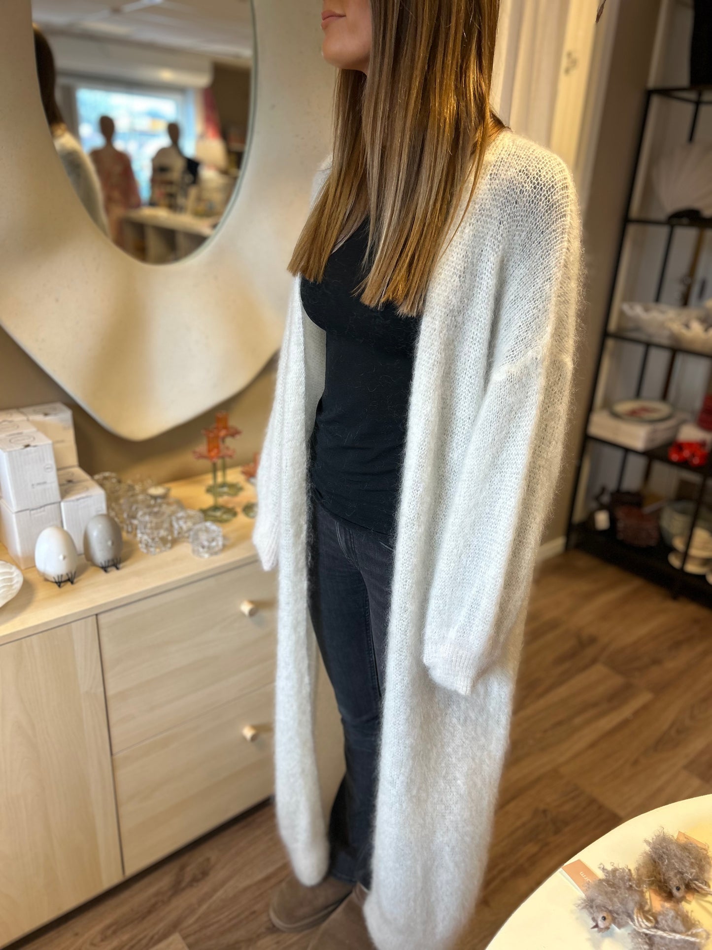 Cornelia Mohair Kofta, Lång, Vit