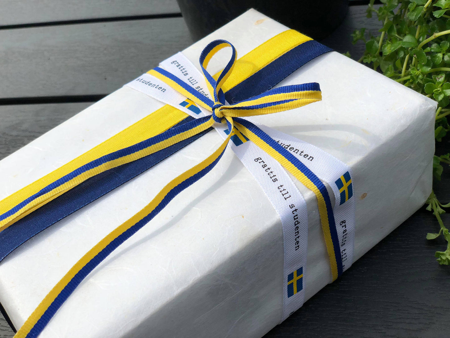 Dekorationsband Blå/Gul, 15 mm x 1 m