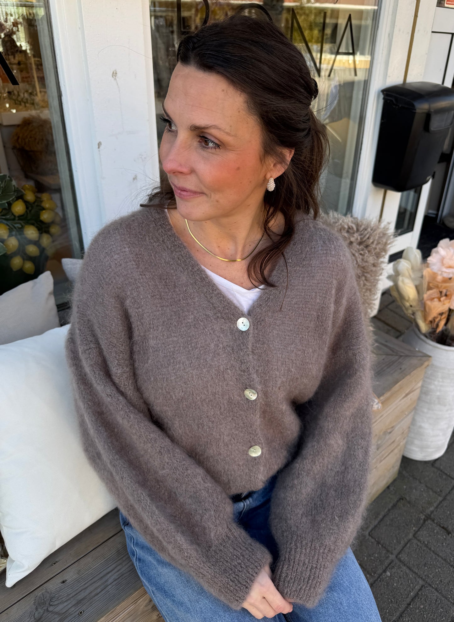 Mohair 80% Kofta med knappar, Cognac