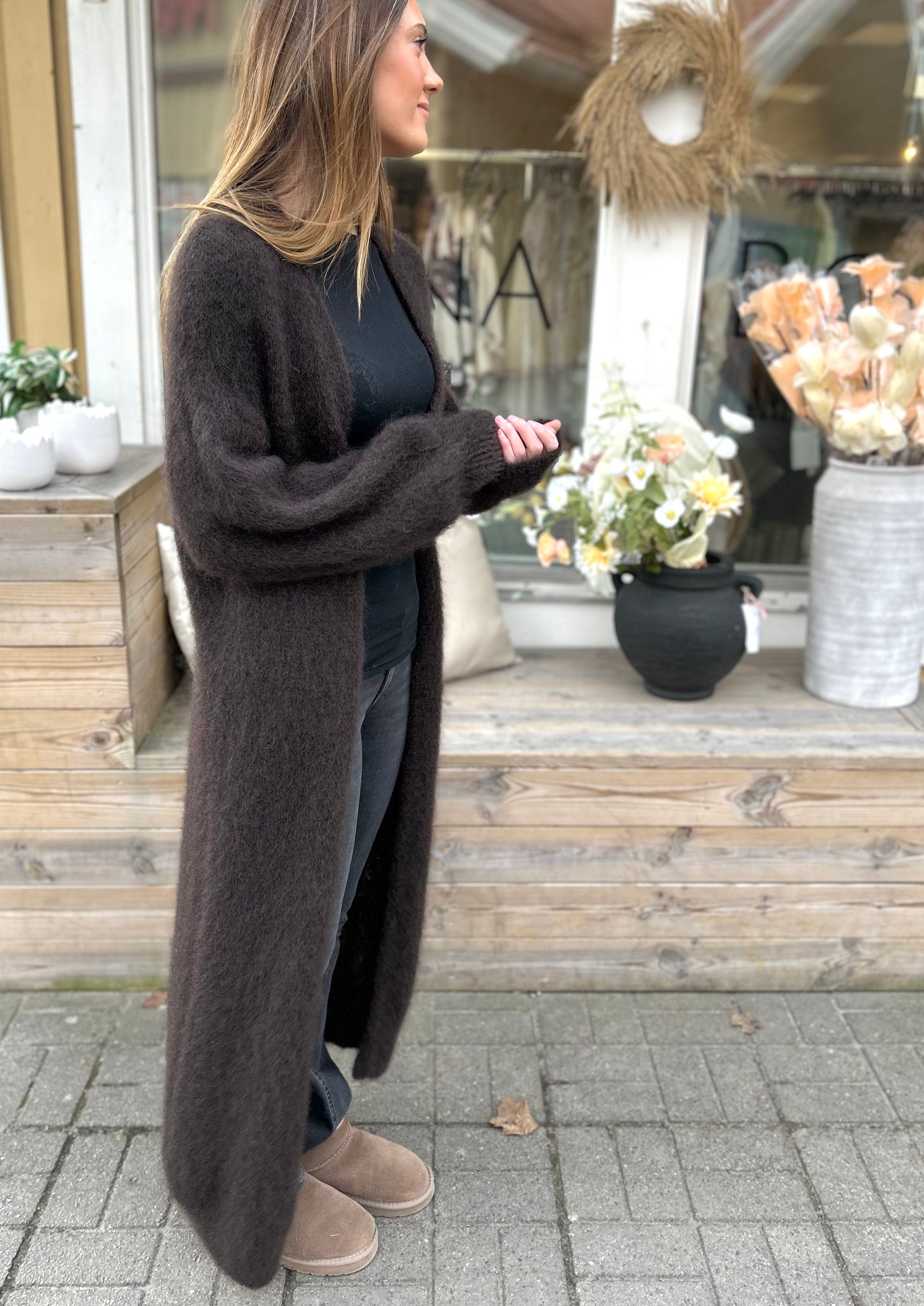Cornelia Mohair Kofta, Lång, Brun