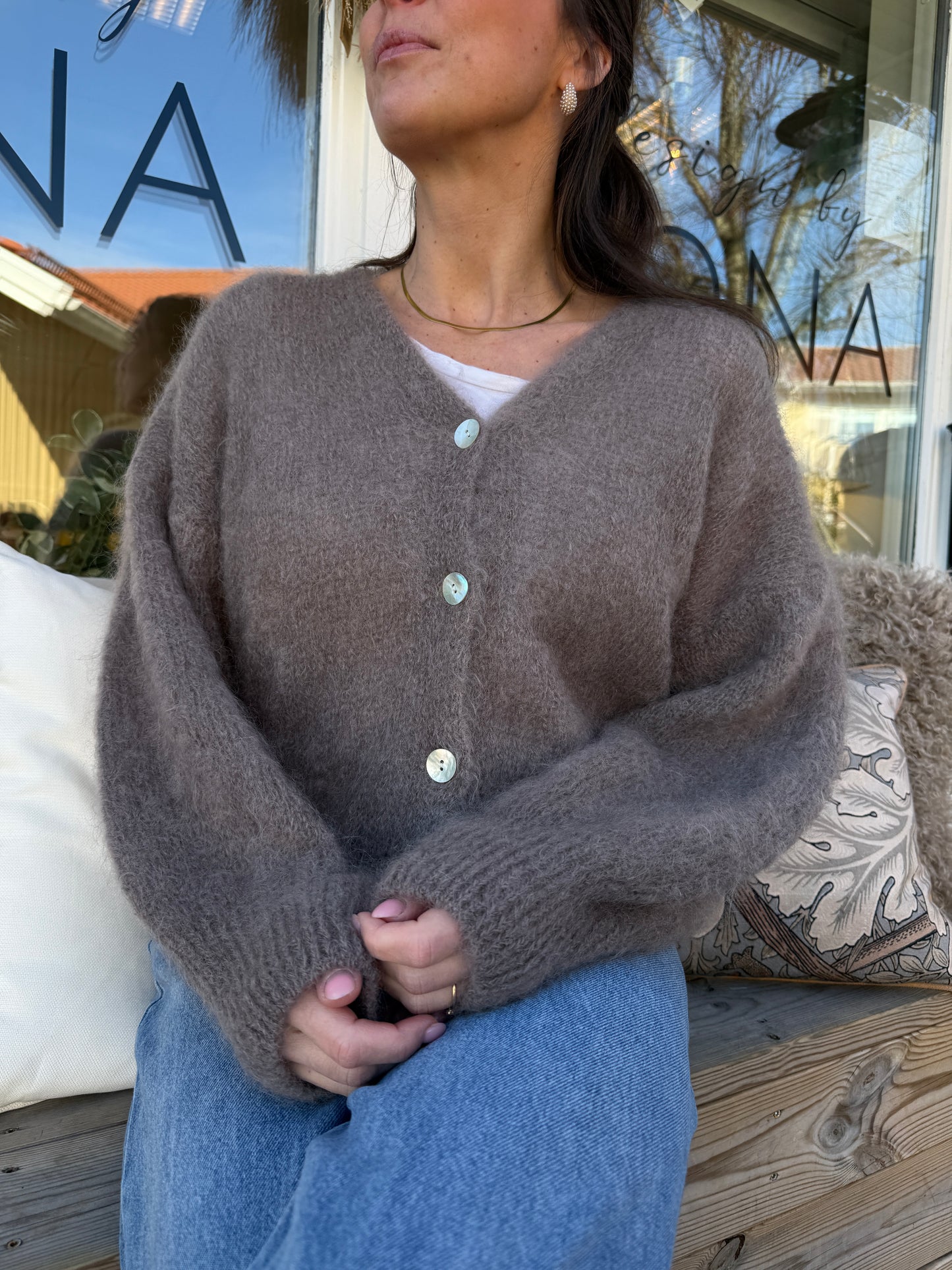 Mohair 80% Kofta med knappar, Cognac