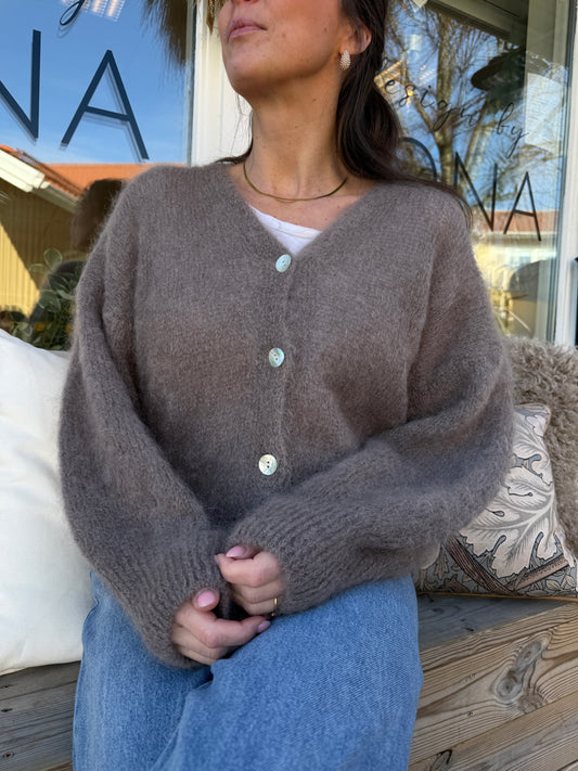 Mohair 80% Kofta med knappar, Cognac