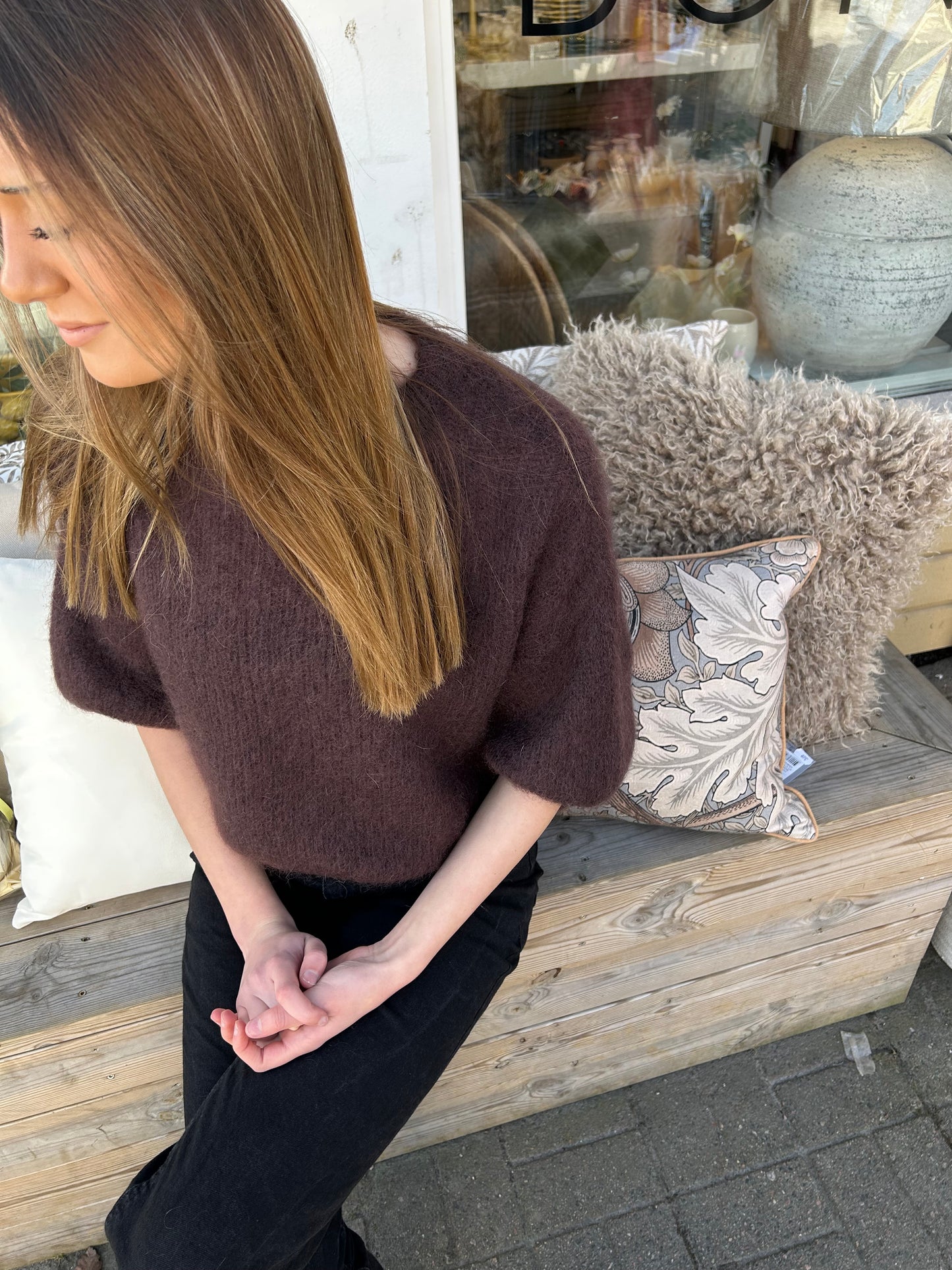 Mohair 3/4 ärm, Brun