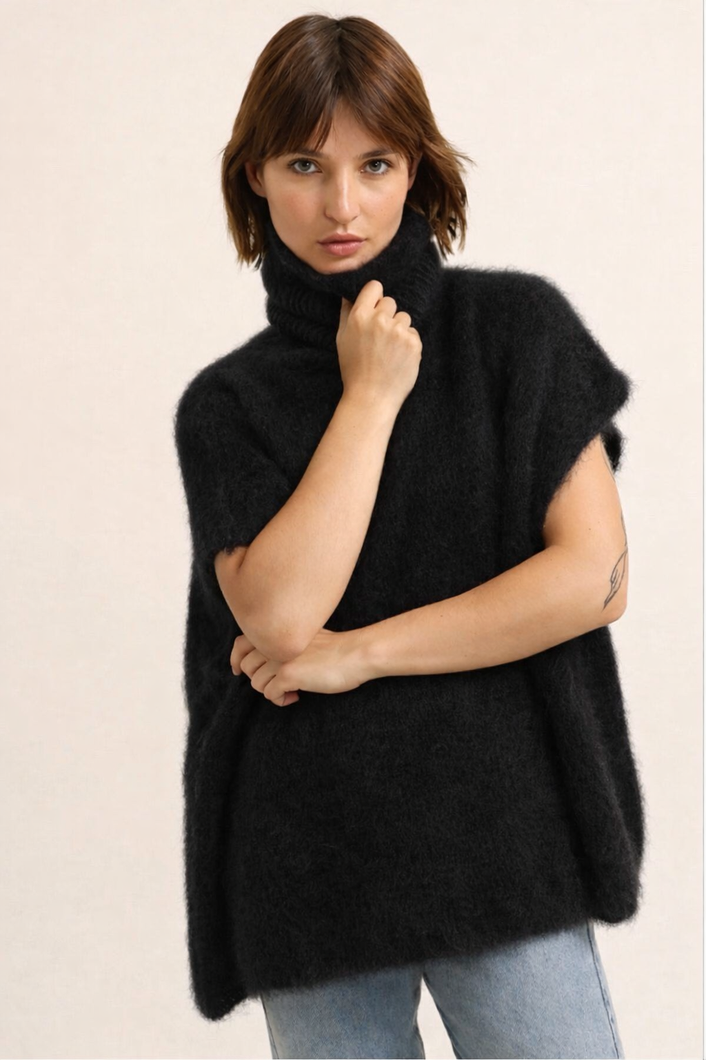 Ärmlös Mohair 80% Polo, Svart