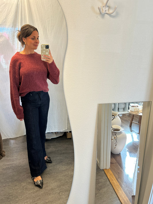 Midjehöga jeans med pressveck, Mörkblå