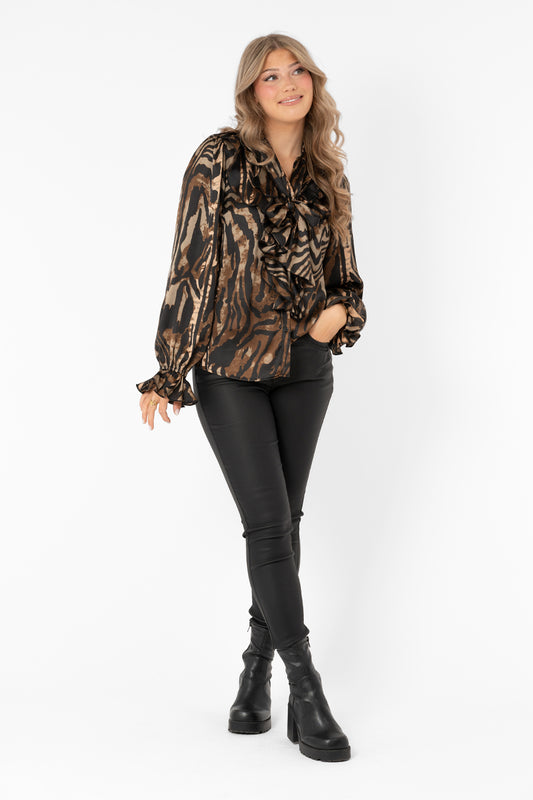 CHIARA BLOUSE DARK CHOCLATE/BLACK/SAND