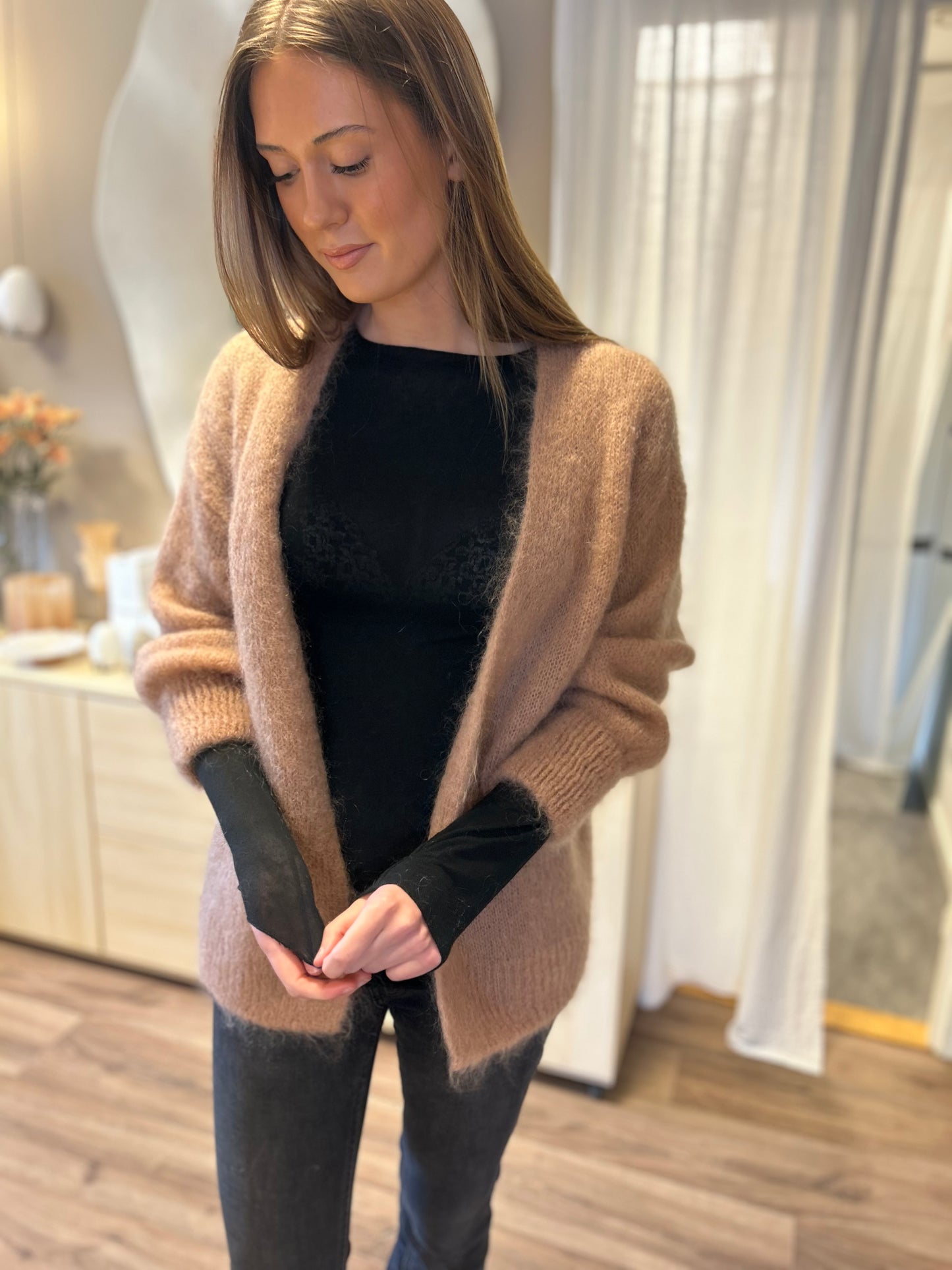 Mohair Kofta Kort, Ljus Kamel