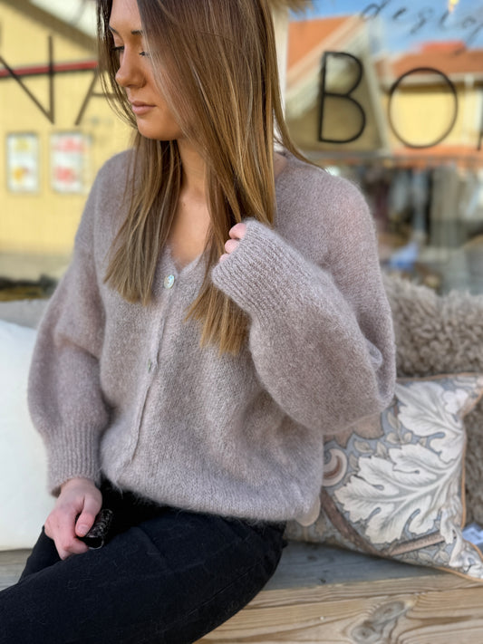 Mohair 80% Kofta med knappar, Taupe