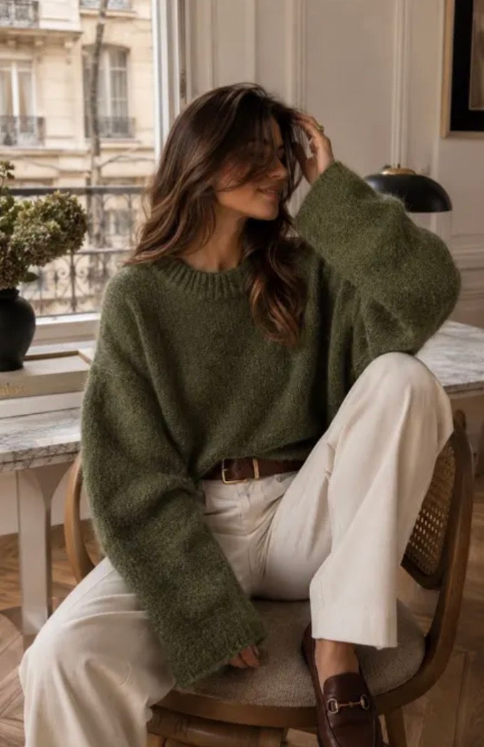 Mohair 50%, Långärmad tröja, Kaki