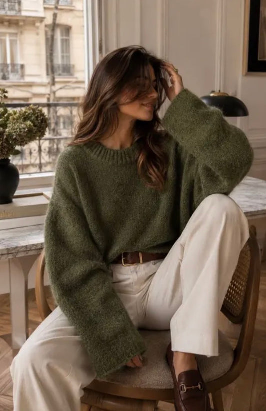 Mohair 50%, Långärmad tröja, Kaki