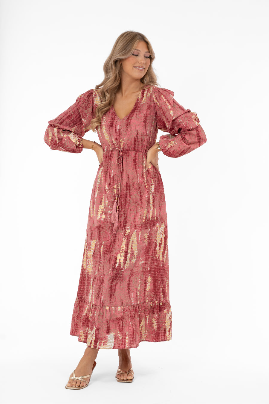 Klänning Hilda, Rosa/Guld med knyten