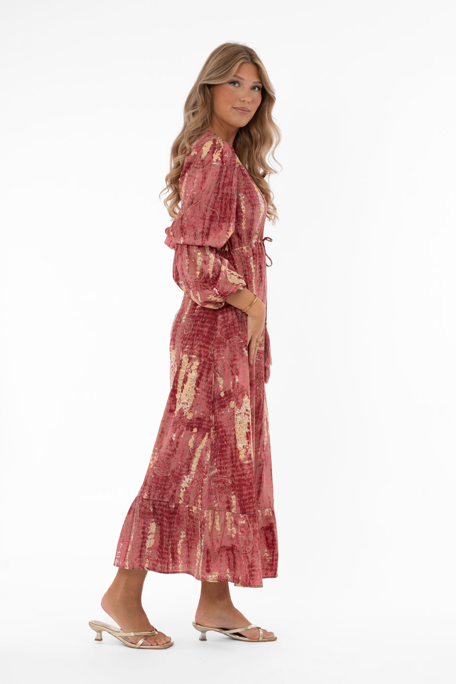 Klänning Hilda, Rosa/Guld med knyten