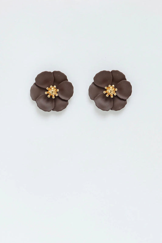 FLOWER SMALL EARRINGS DARK BROWN