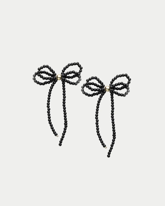 PEARL Bow Earrings, Black