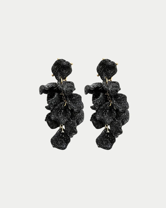 Leaf Earrings Mini, Black Glitter