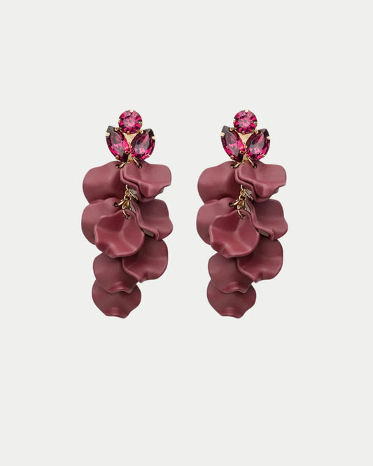 Leaf Stone Earrings, Burgundy