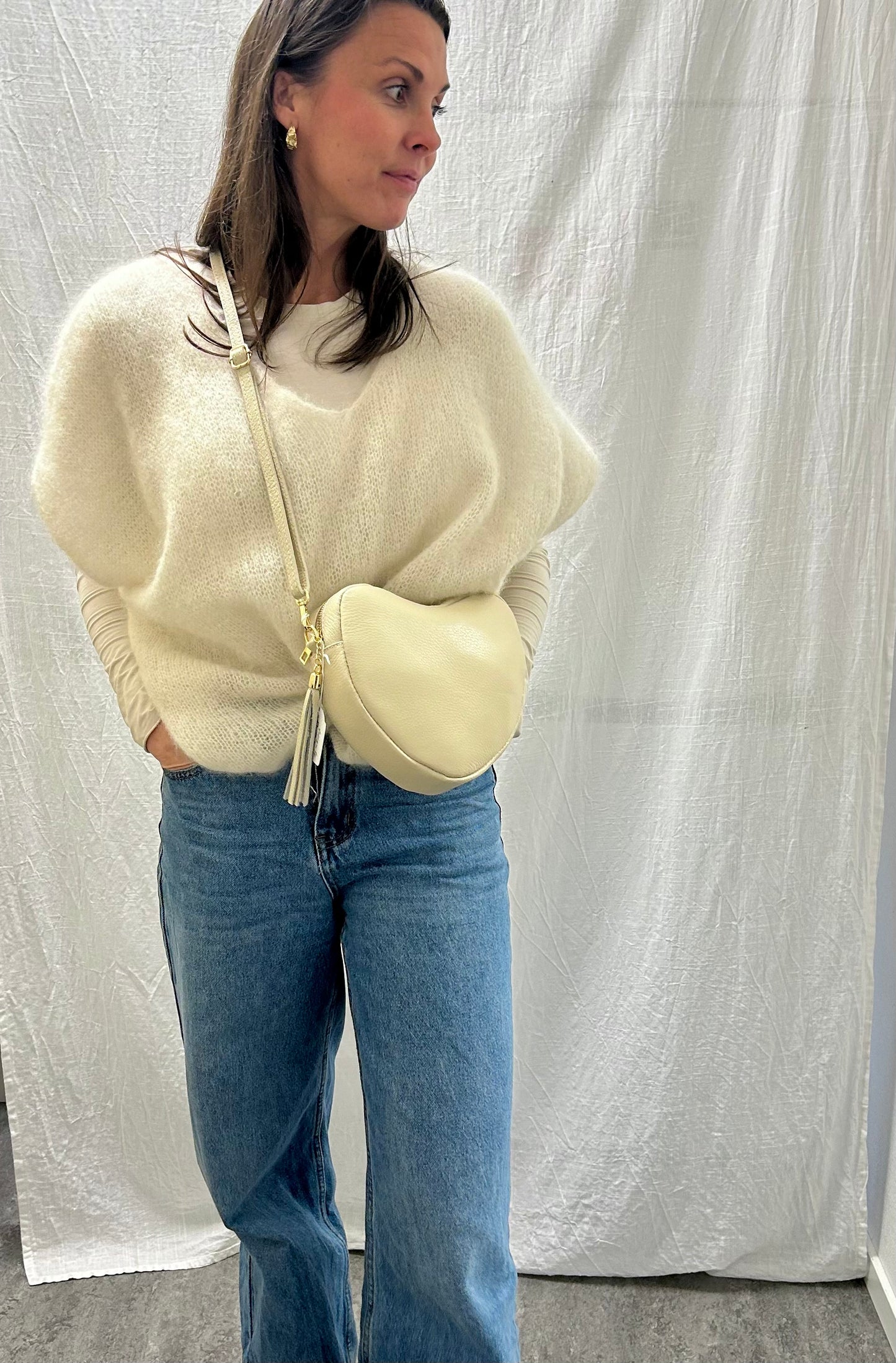 Hjärtväska Beige Läder