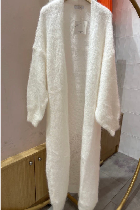 Cornelia Mohair Kofta, Lång, Vit