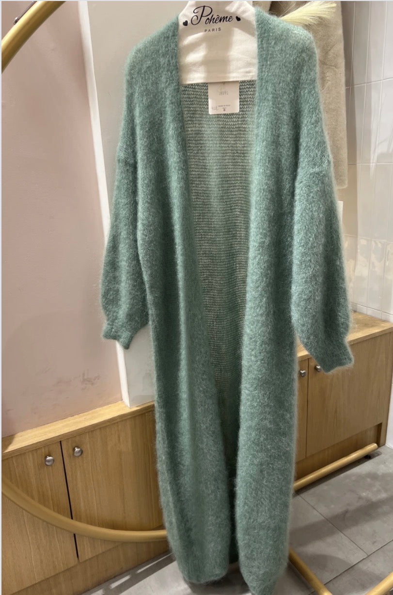Cornelia Mohair Kofta Lång, Grön