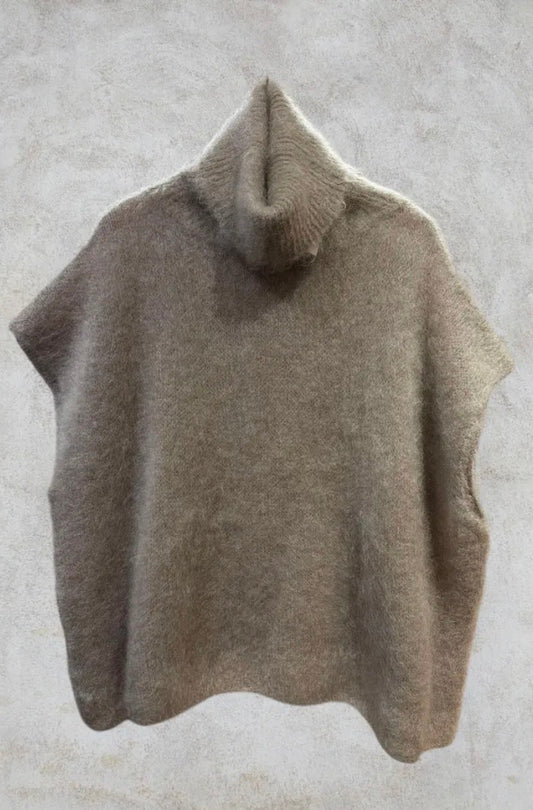 Ärmlös Mohair 80% Polo, Taupe