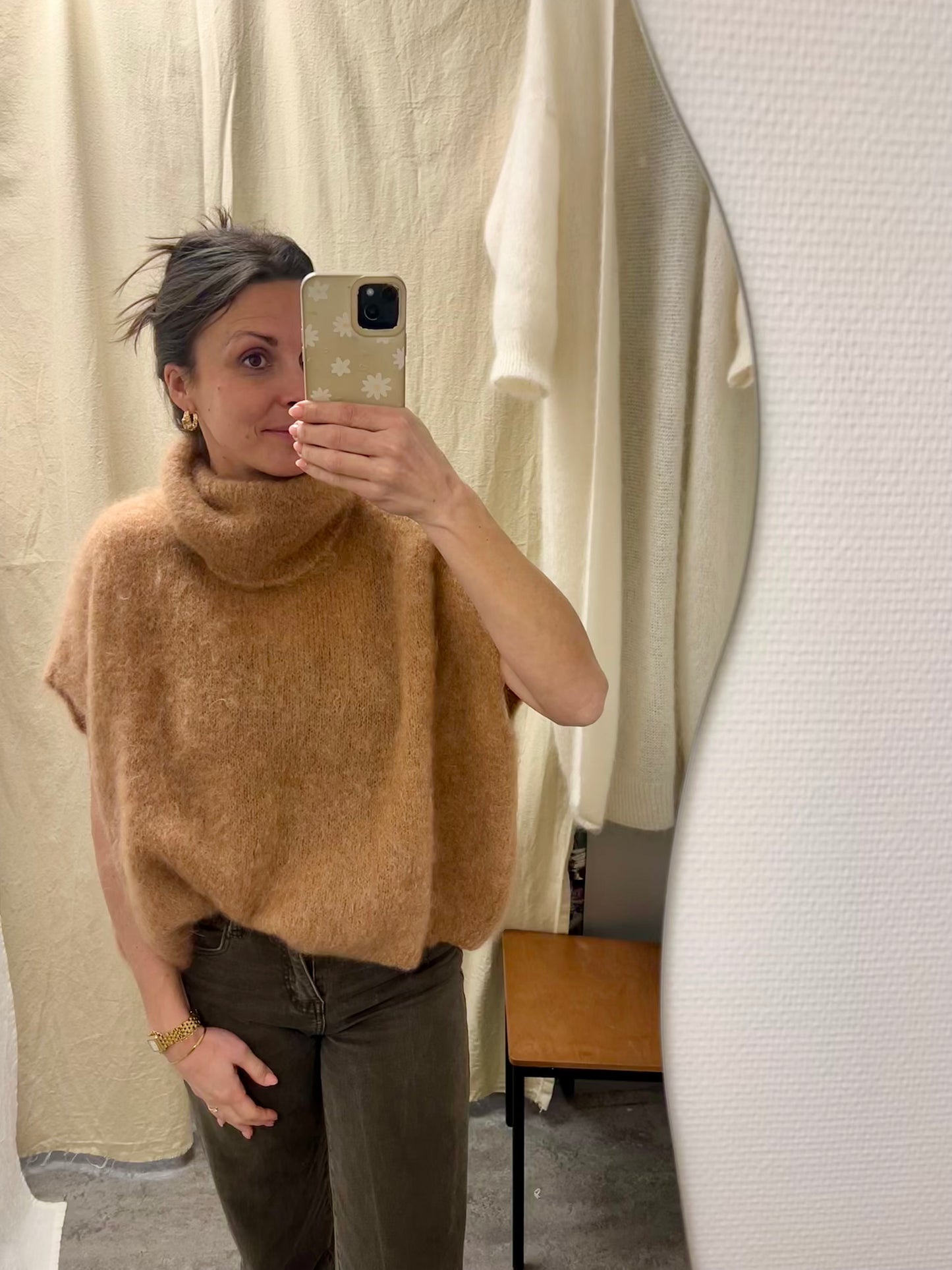 Ärmlös Mohair 80% Polo, Kamel