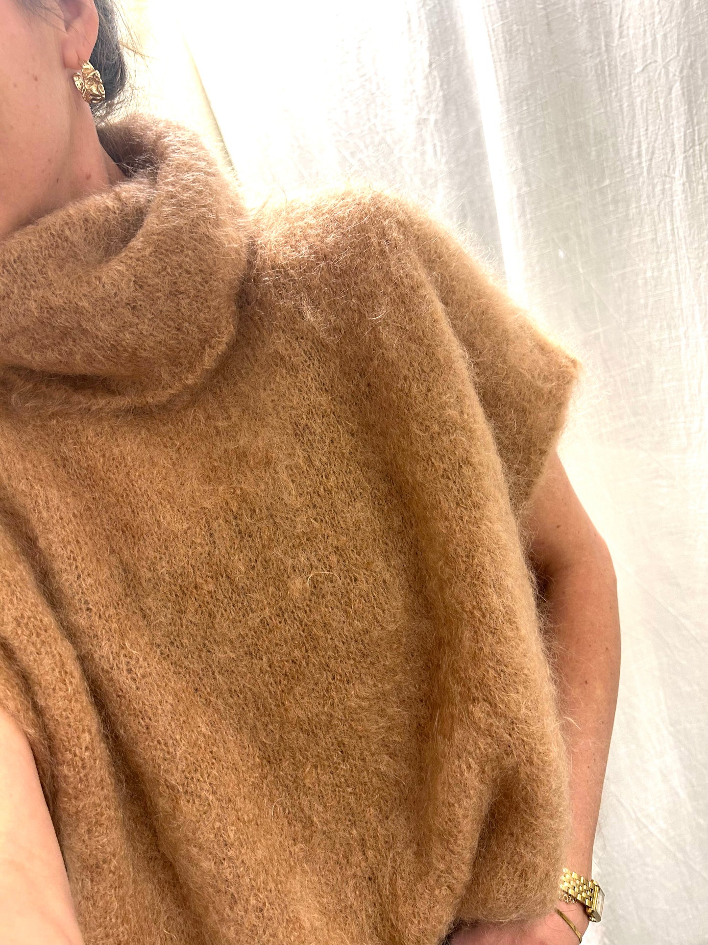 Ärmlös Mohair 80% Polo, Kamel