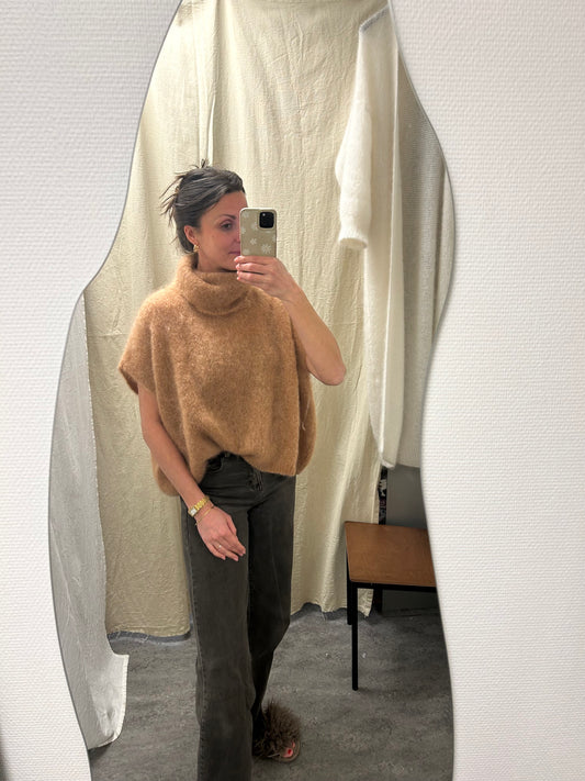 Ärmlös Mohair 80% Polo, Kamel