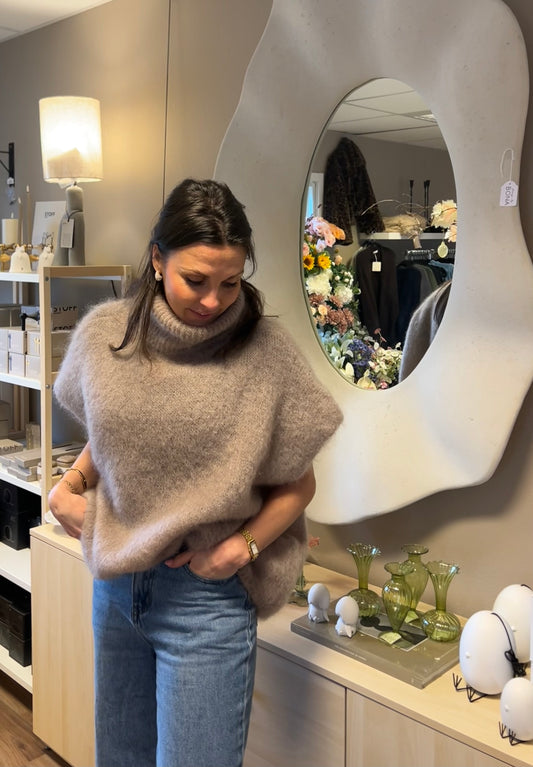 Ärmlös Mohair 80% Polo, Taupe