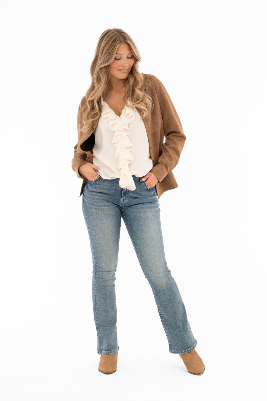 Ingrid Blus med volang, Cream
