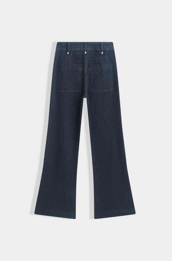 Midjehöga jeans med pressveck, Mörkblå